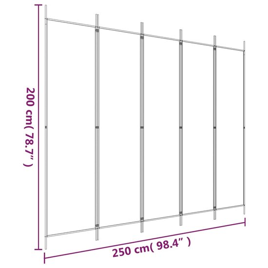 Kamerscherm Met 5 Panelen Stof Bruin 250 x 200 cm