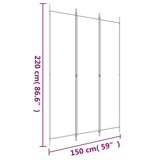 Kamerscherm met 3 panelen 150x220 cm stof antracietkleurig