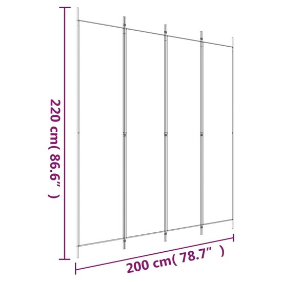 Kamerscherm met 4 panelen 200x220 cm stof antracietkleurig