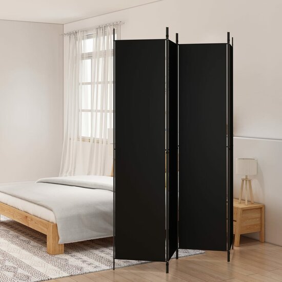 Kamerscherm Met 4 Panelen Stof Zwart 200 x 220 cm