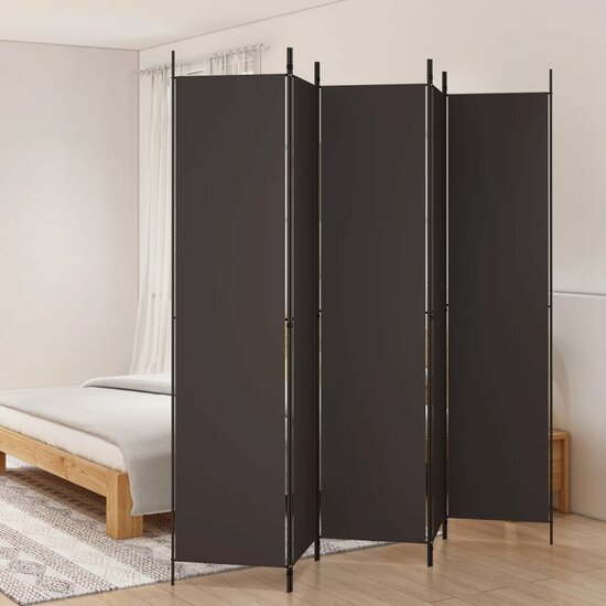 Kamerscherm Met 5 Panelen Stof Bruin 250 x 220 cm