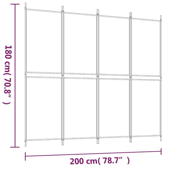 Kamerscherm Met 4 Panelen Stof Wit 200 x 180 cm