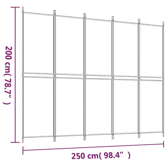 Kamerscherm met 5 panelen 250x200 cm stof bruin