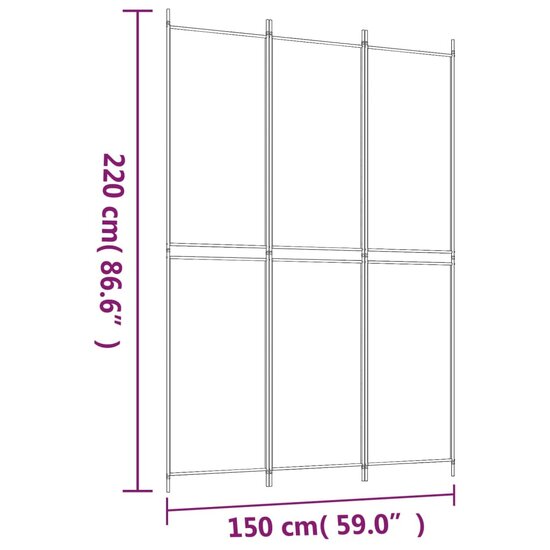 Kamerscherm Met 3 Panelen Stof Wit 150 x 220 cm