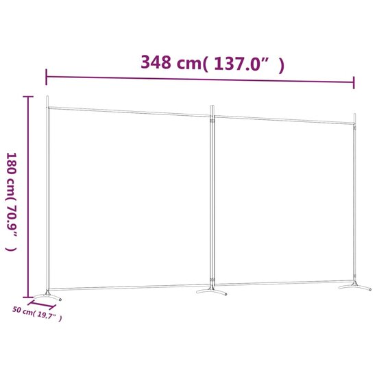 Kamerscherm met 2 panelen 348x180 cm stof bruin