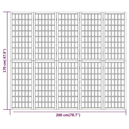 Kamerscherm inklapbaar 5 panelen Japanse stijl 200x170 cm wit
