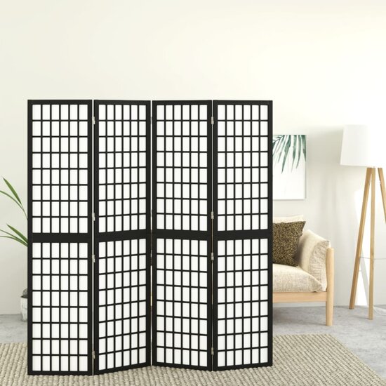 Kamerscherm inklapbaar 4 panelen Japanse stijl 160x170 cm zwart