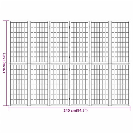 Kamerscherm inklapbaar 6 panelen Japanse stijl 240x170 cm zwart