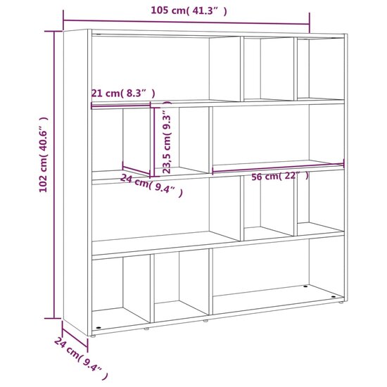 Boekenkast/Kamerscherm 105X24X102 Cm Eikenkleurig Grijs sonoma