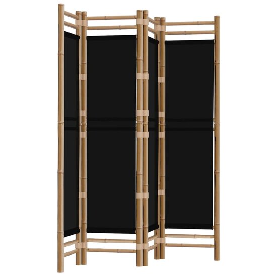 Kamerscherm 4-Panelen Inklapbaar 160 Cm Bamboe En Canvas 160 x 180 cm Zwart