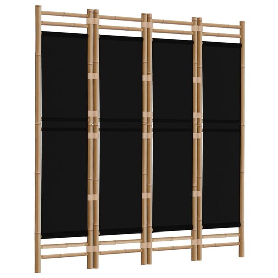 Kamerscherm 4-Panelen Inklapbaar 160 Cm Bamboe En Canvas 160 x 180 cm Zwart