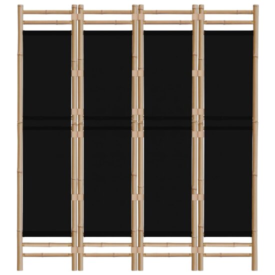 Kamerscherm 4-Panelen Inklapbaar 160 Cm Bamboe En Canvas 160 x 180 cm Zwart