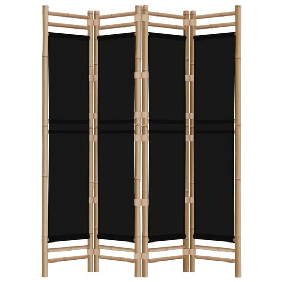 Kamerscherm 4-Panelen Inklapbaar 160 Cm Bamboe En Canvas 160 x 180 cm Zwart