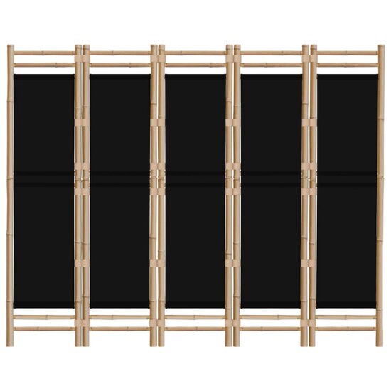 Kamerscherm 5-Panelen Inklapbaar 200 Cm Bamboe En Canvas 200 x 180 cm Zwart