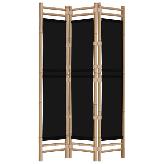 Kamerscherm 3-Panelen Inklapbaar 120 Cm Bamboe En Canvas 120 x 180 cm Zwart
