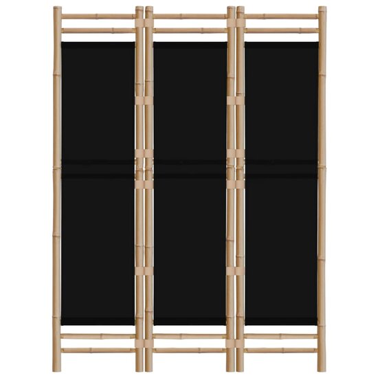 Kamerscherm 3-Panelen Inklapbaar 120 Cm Bamboe En Canvas 120 x 180 cm Zwart
