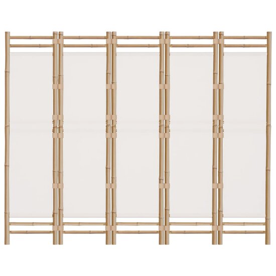 Kamerscherm 5-Panelen Inklapbaar 200 Cm Bamboe En Canvas 200 x 180 cm Cr&egrave;mewit