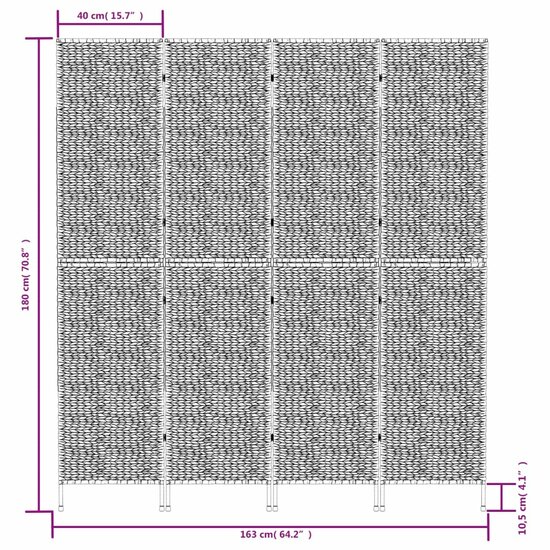 Kamerscherm met 4 panelen 163x180 cm waterhyacint