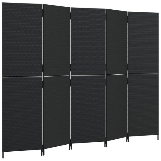 Kamerscherm 5 panelen poly rattan zwart