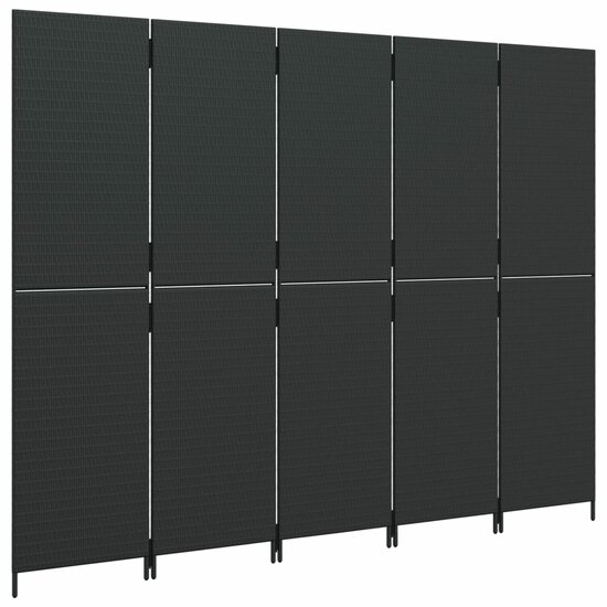 Kamerscherm 5 panelen poly rattan zwart