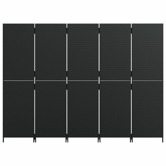 Kamerscherm 5 panelen poly rattan zwart