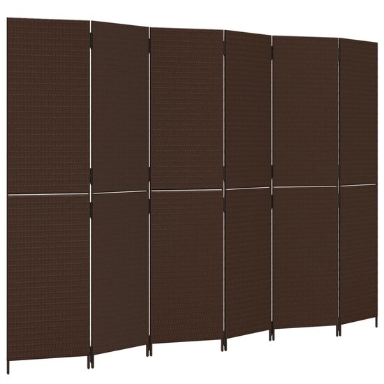 Kamerscherm 6 panelen poly rattan bruin