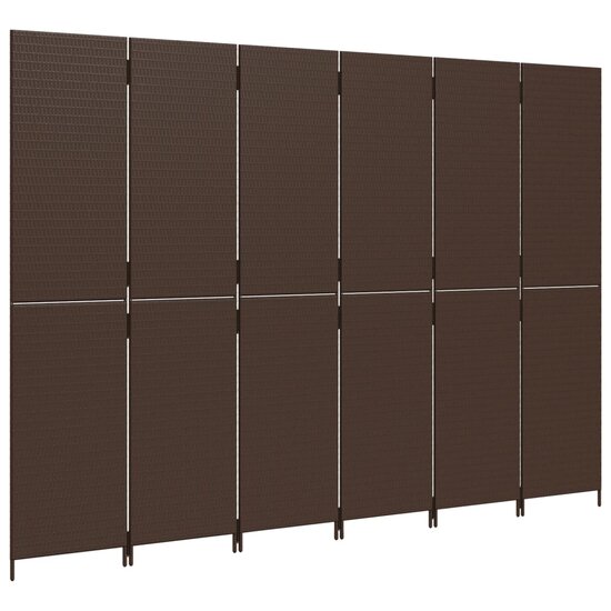 Kamerscherm 6 panelen poly rattan bruin