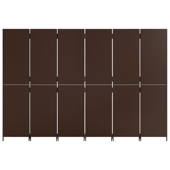 Kamerscherm 6 panelen poly rattan bruin