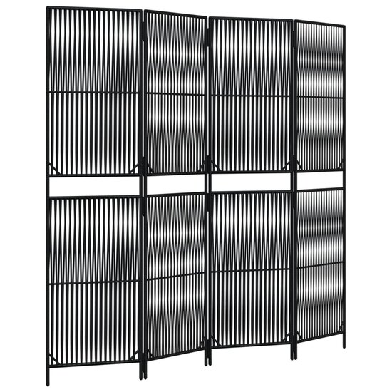 Kamerscherm 4 panelen poly rattan zwart