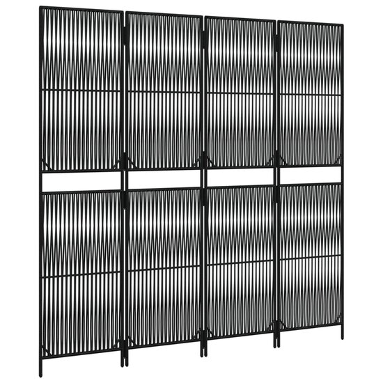 Kamerscherm 4 panelen poly rattan zwart
