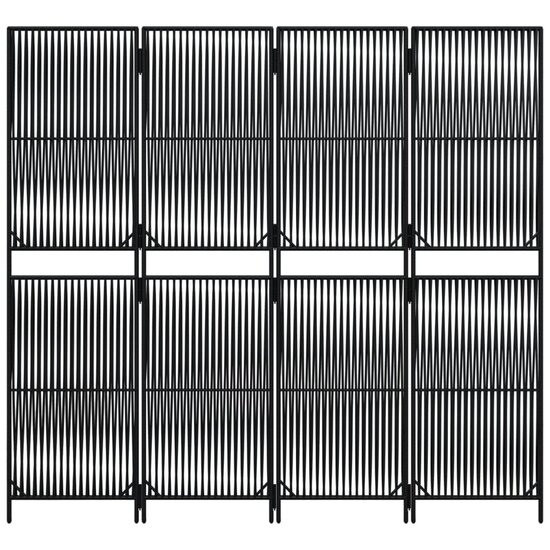 Kamerscherm 4 panelen poly rattan zwart