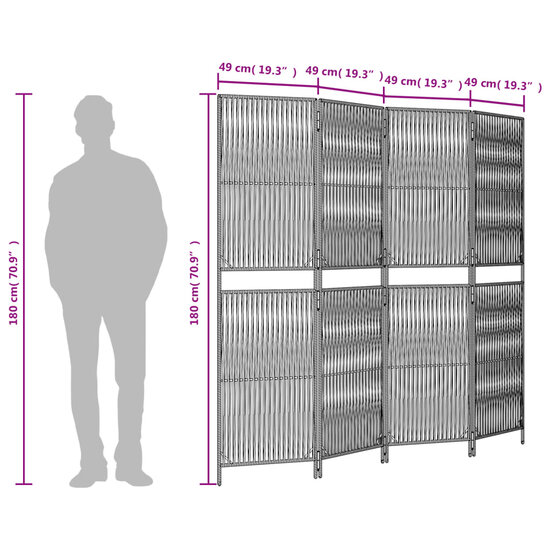 Kamerscherm 4 panelen poly rattan zwart