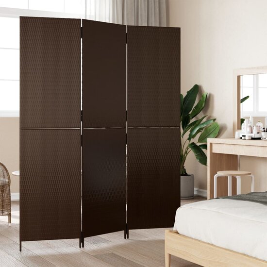 Kamerscherm 3 panelen poly rattan bruin