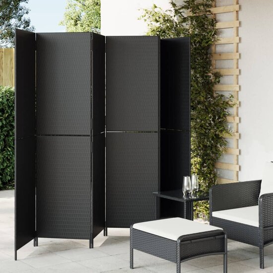 Kamerscherm 6 Panelen Poly Rattan Zwart 1 294 x 180 cm