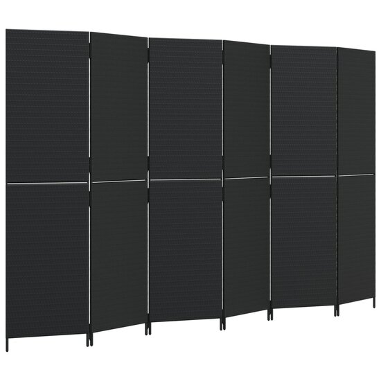 Kamerscherm 6 Panelen Poly Rattan Zwart 1 294 x 180 cm