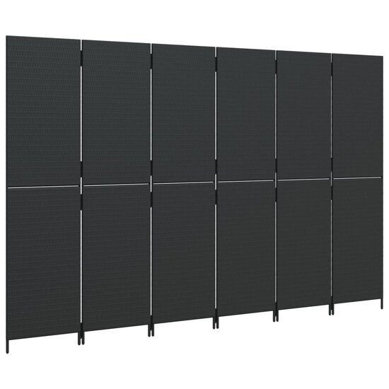 Kamerscherm 6 Panelen Poly Rattan Zwart 1 294 x 180 cm