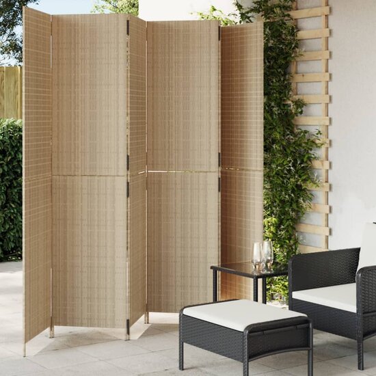 Kamerscherm 6 Panelen Poly Rattan Beige 1 294 x 200 cm