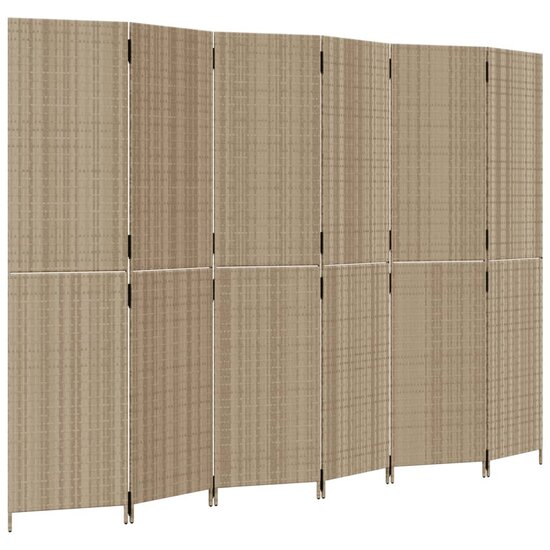 Kamerscherm 6 Panelen Poly Rattan Beige 1 294 x 200 cm