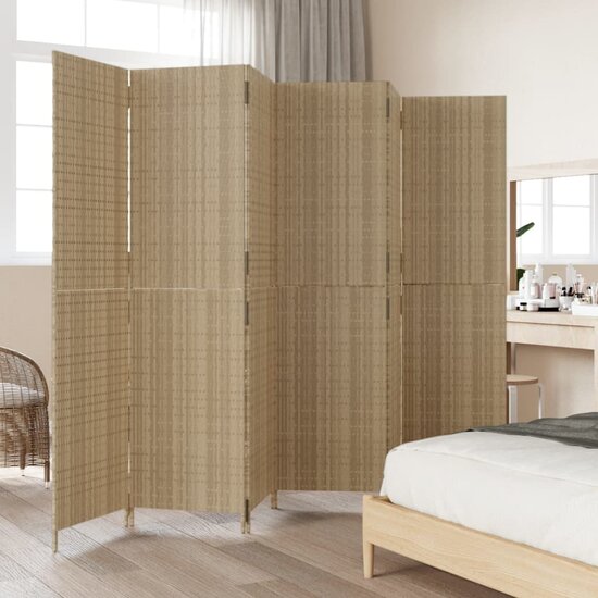 Kamerscherm 6 Panelen Poly Rattan Beige 1 294 x 200 cm