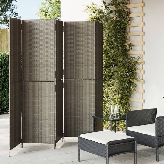 Kamerscherm 5 Panelen Poly Rattan Grijs 1 245 x 180 cm