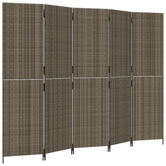 Kamerscherm 5 Panelen Poly Rattan Grijs 1 245 x 180 cm