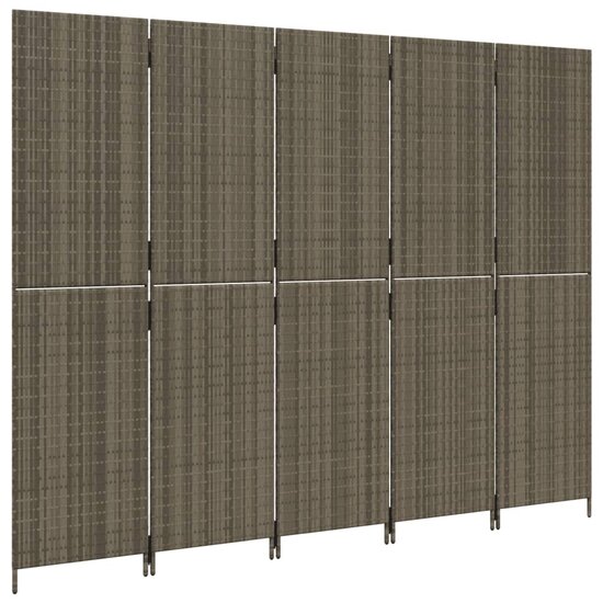 Kamerscherm 5 Panelen Poly Rattan Grijs 1 245 x 180 cm