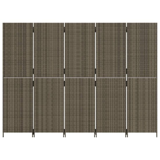Kamerscherm 5 Panelen Poly Rattan Grijs 1 245 x 180 cm