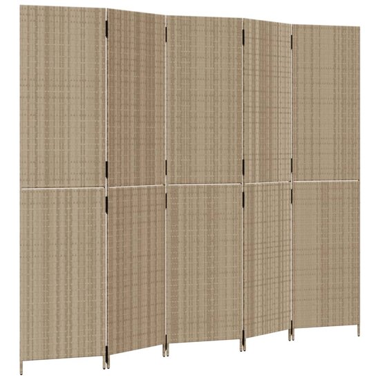 Kamerscherm 5 Panelen Poly Rattan Beige 1 245 x 200 cm
