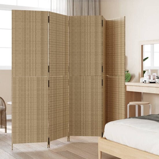 Kamerscherm 5 Panelen Poly Rattan Beige 1 245 x 200 cm