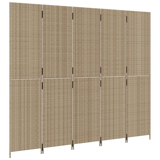Kamerscherm 5 Panelen Poly Rattan Beige 1 245 x 200 cm