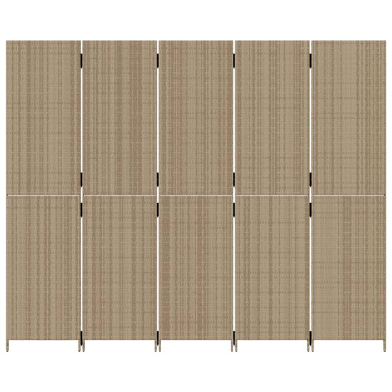 Kamerscherm 5 Panelen Poly Rattan Beige 1 245 x 200 cm