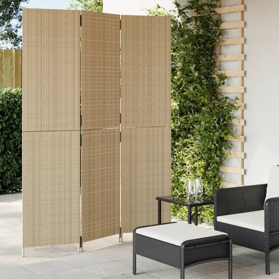 Kamerscherm 3 Panelen Poly Rattan Beige 1 147 x 200 cm