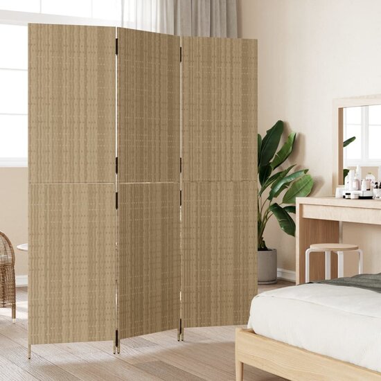 Kamerscherm 3 Panelen Poly Rattan Beige 1 147 x 200 cm