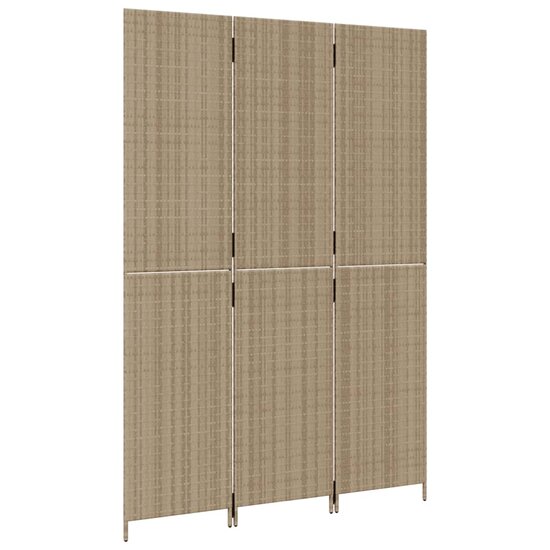 Kamerscherm 3 Panelen Poly Rattan Beige 1 147 x 200 cm